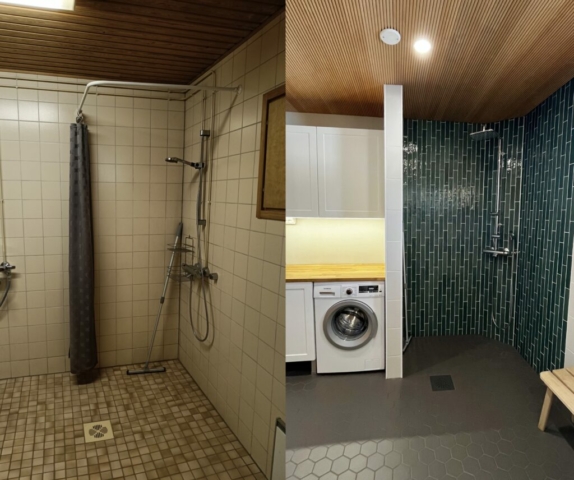 Kylpyhuone ennen ja jälkeen